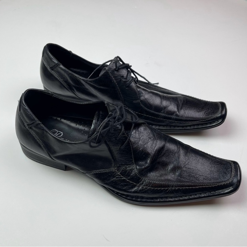 Vintage Elegant Black Leather Square-toe Lace Up Oxford Shoes